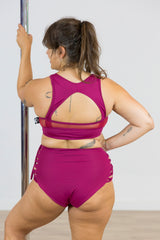 Top Deportivo Pole Dance CRAYON CHERRY Alta Sujeción Escote Transparente