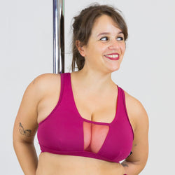 Top Deportivo Pole Dance CRAYON CHERRY Alta Sujeción Escote Transparente