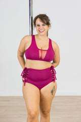 Top Deportivo Pole Dance CRAYON CHERRY Alta Sujeción Escote Transparente