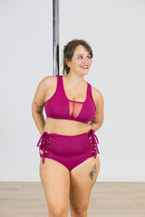 Top Deportivo Pole Dance CRAYON CHERRY Alta Sujeción Escote Transparente